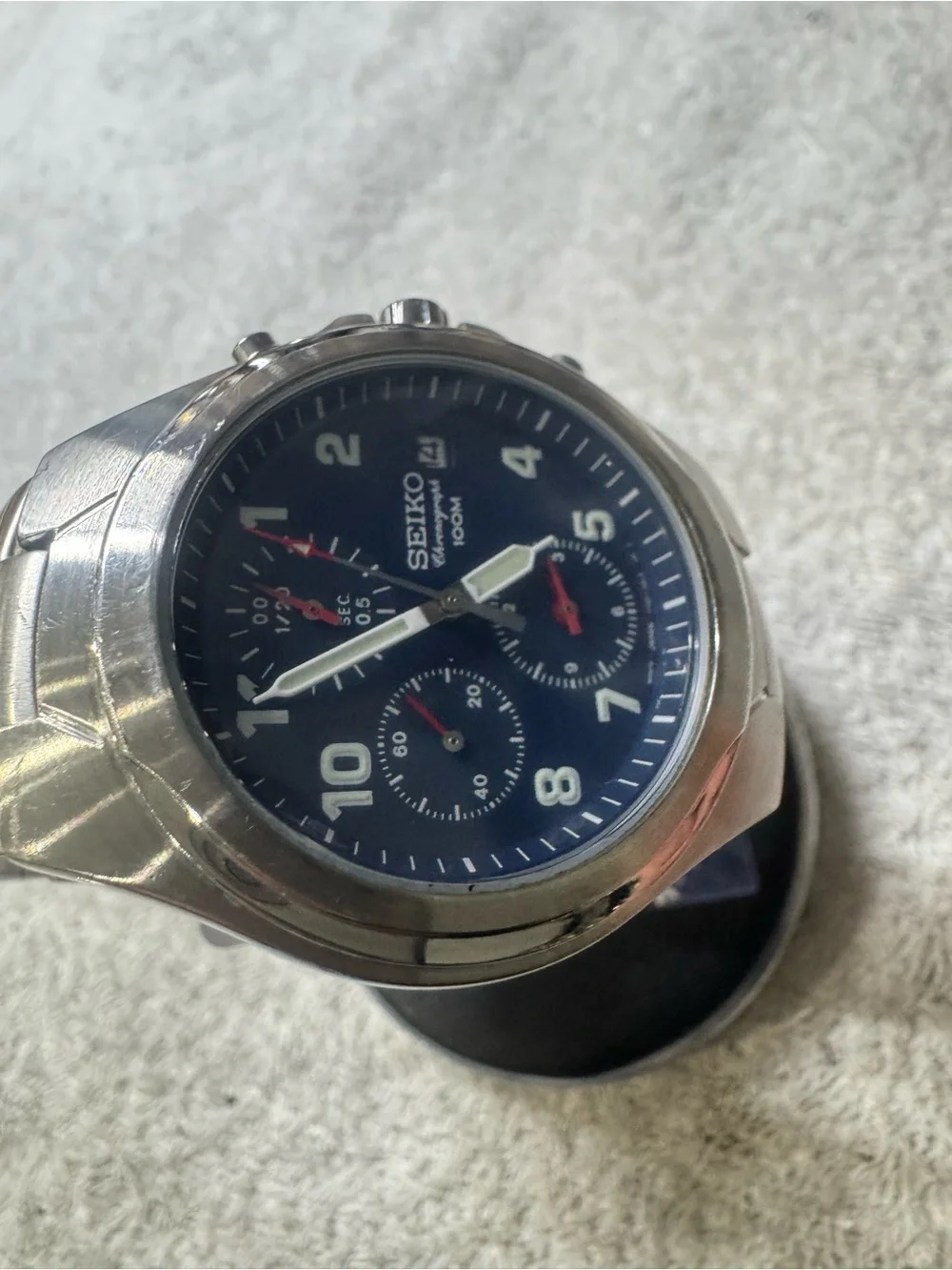 Seiko Men's Chronograph Watch - Blue Dial, Silver Bracelet